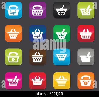 Icône Shopping Bascket définie pour les sites Web et l'interface utilisateur. Boutons colorés sur fond sombre Illustration de Vecteur
