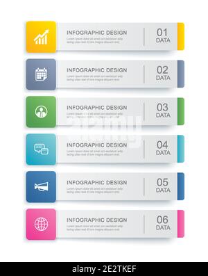 6 conception de modèle d'index d'onglet d'infographies de données. Arrière-plan abstrait de l'illustration vectorielle. Peut être utilisé pour la mise en page du flux de travail, l'étape commerciale, la bannière, le web de Illustration de Vecteur
