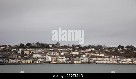 Haulbowline, Cork, Irlande. 15 janvier 2021.VUE sur le front de mer de Cobh depuis le nouveau parc d'équipements de l'île Haulbowline qui vient d'ouvrir à Haulbowline, Co. Cork, Irlande. - crédit; David Creedon / Alamy Live News Banque D'Images