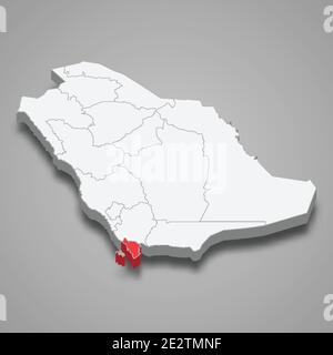 Région de Jizan emplacement dans l'Arabie Saoudite carte isométrique 3d Illustration de Vecteur