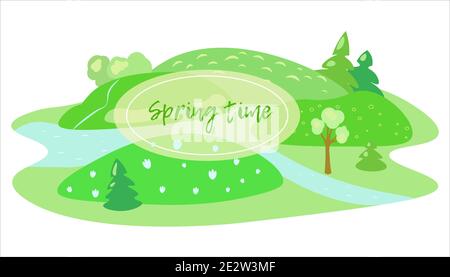 Paysage vectoriel avec des mots temps de printemps Illustration de Vecteur
