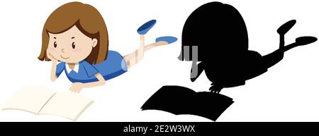 Livre de lecture fille en couleur et illustration de silhouette Illustration de Vecteur