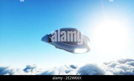 les bateaux futuristes se trouvent sur une base futuriste dans les nuages. rendu 3d. Banque D'Images