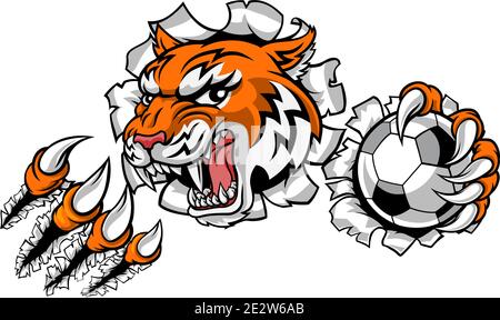 Joueur de football soccer tigre Mascotte Sports Animaux Illustration de Vecteur