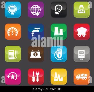 Icônes d'énergie alternative définies pour les sites Web et l'interface utilisateur. Boutons colorés sur fond sombre Illustration de Vecteur