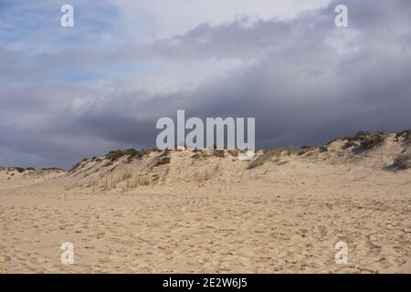 Dunes de sable avec personne et une tempête derrière à Comporta, Portugal Banque D'Images