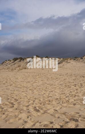 Dunes de sable avec personne et une tempête derrière à Comporta, Portugal Banque D'Images