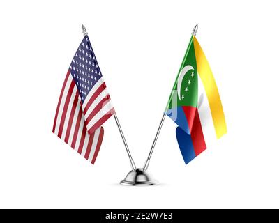 24 drapeaux, United States America et aux Comores, isolé sur fond blanc. Image 3D-récupérés Banque D'Images