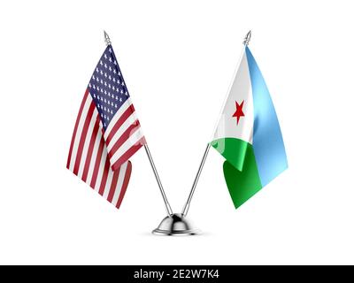 24 drapeaux, United States America et Djibouti, isolé sur fond blanc. Image 3D-récupérés Banque D'Images
