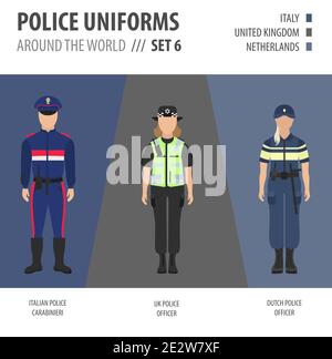 Uniformes de police partout dans le monde. Costume, vêtements de police européenne ensemble d'illustrations vectorielles Illustration de Vecteur