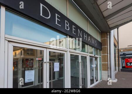 Weymouth, Dorset, Royaume-Uni. 15 janvier 2021. Vue générale du grand magasin Debenhams de Weymouth à Dorset qui ne rouvrira pas à la fin du confinement. Crédit photo : Graham Hunt/Alamy Live News Banque D'Images