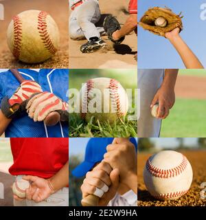 Portrait de collage des joueurs de baseball jouant Banque D'Images