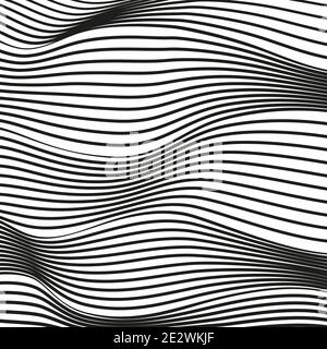 Arrière-plan abstrait déformé et ondulé. Illusion conceptuelle moderne en noir et blanc. Lignes de squiggle vectorielles, effet optique. Modèle scientifique de tissage. EPS10 Illustration de Vecteur