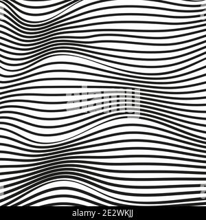 Arrière-plan abstrait déformé et ondulé. Illusion conceptuelle moderne en noir et blanc. Lignes de squiggle vectorielles, effet optique. Modèle scientifique de tissage. EPS10 Illustration de Vecteur