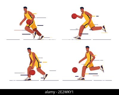 Ensemble d'illustrations vectorielles d'un joueur de basket-ball en mouvement Illustration de Vecteur