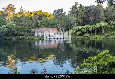 Café sur le lac au parc Pukekura Banque D'Images