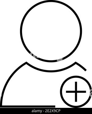 Ajouter un utilisateur ou une personne - icône moderne en forme de ligne fine avec un petit symbole plus dans le coin inférieur droit. Illustration vectorielle noire simple. Illustration de Vecteur