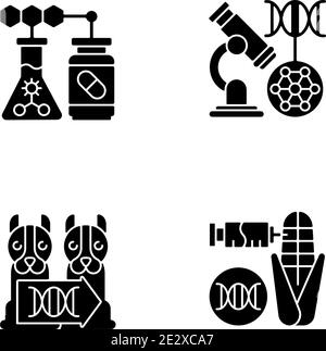 Modification génétique des icônes de glyphe noir sur l'espace blanc Illustration de Vecteur
