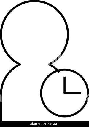 Lead, user ou person - icône moderne de ligne fine avec le symbole de l'horloge dans le coin inférieur droit. Illustration vectorielle noire simple. Illustration de Vecteur