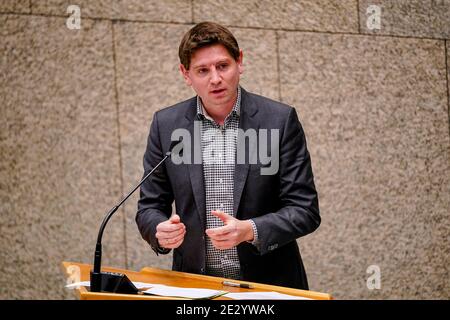 LA HAYE, PAYS-BAS - JANVIER 12: Jan Paternotte de D66 vu lors du débat en plénière au Parlement Tweede kamer le 12 janvier 2021 dans la Ha Banque D'Images
