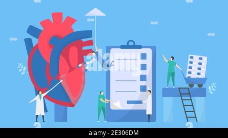 Illustration du vecteur cardiologique. Cette maladie appelle une cardiomyopathie restrictive. Le cœur ne peut pas s'étirer et se remplir de sang. Murs de lui Illustration de Vecteur