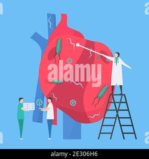 Illustration du vecteur cardiologique. Cette maladie appelle endocardite. C'est une infection de l'endocarde qui est des chambres et des valves cardiaques internes. Bactéries, par Illustration de Vecteur