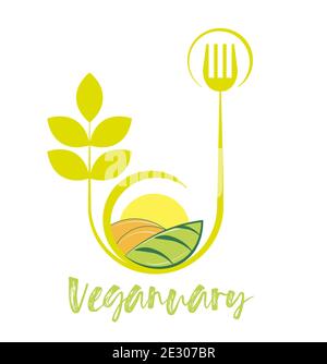 Veganireary cette illustration vectorielle de janvier sur fond blanc Illustration de Vecteur
