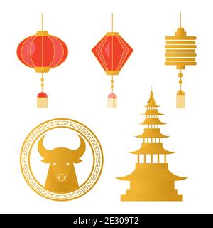 joyeux nouvel an chinois icônes Illustration de Vecteur