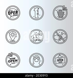 lot de neuf étiquettes de réouverture autocollants définir des icônes de style de ligne Illustration de Vecteur