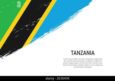 Grunge stylisé pinceau contour arrière-plan avec drapeau de la Tanzanie. Modèle pour bannière ou affiche. Illustration de Vecteur
