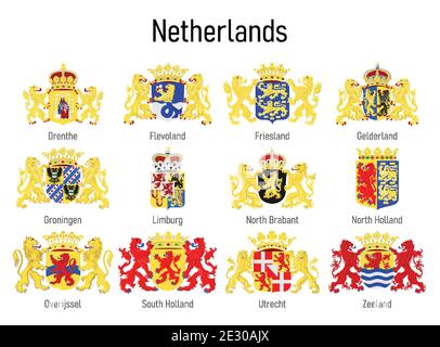 Armoiries de la province des pays-Bas, toutes les régions néerlandaises emblème collection Illustration de Vecteur