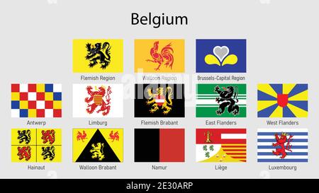 Set drapeaux des régions de Belgique, toutes les provinces belges collection de drapeaux Illustration de Vecteur