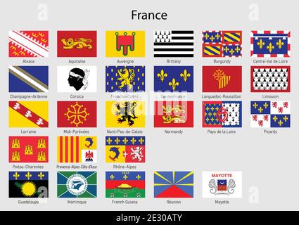 Set drapeaux de la province de France, toutes les régions françaises de la collection de drapeaux Illustration de Vecteur