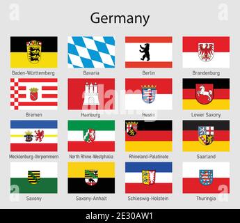 Set Flags of the States of Germany, tous les drapeaux allemands de la collection Illustration de Vecteur