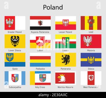 Set drapeaux des voïvodies de Pologne, toutes les régions polonaises drapeau collection Illustration de Vecteur