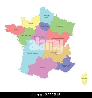 Carte haute qualité avec étiquette colorée de France avec frontières de les régions Illustration de Vecteur