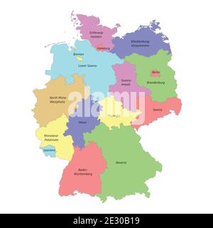 Carte de haute qualité avec étiquette colorée de l'Allemagne avec frontières de les régions Illustration de Vecteur