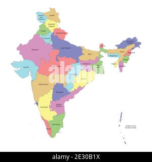 Carte colorée de haute qualité marquée de l'Inde avec frontières de les états Illustration de Vecteur