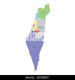Carte colorée haute qualité étiquetée d'Israël avec frontières de les régions Illustration de Vecteur