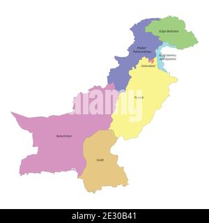 Carte colorée de haute qualité marquée du Pakistan avec frontières de les provinces Illustration de Vecteur