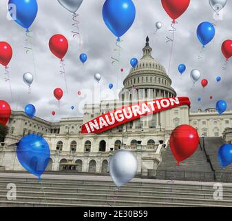 Célébration de l'inauguration des États-Unis et journée d'inauguration présidentielle des États-Unis à Washington DC ou fête du 4 juillet avec des ballons célébrant. Banque D'Images