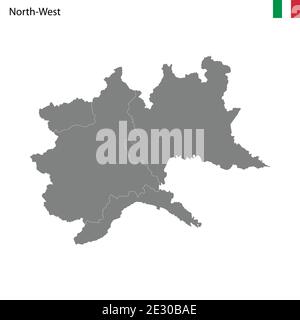 Carte de haute qualité région du Nord-Ouest de l'Italie, avec frontières des provinces Illustration de Vecteur