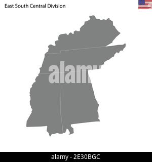 Carte de haute qualité de la division East South Central de United États d'Amérique avec frontières des États Illustration de Vecteur