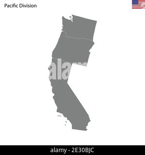 Carte de haute qualité de la division Pacifique des États-Unis de L'Amérique aux frontières des États Illustration de Vecteur