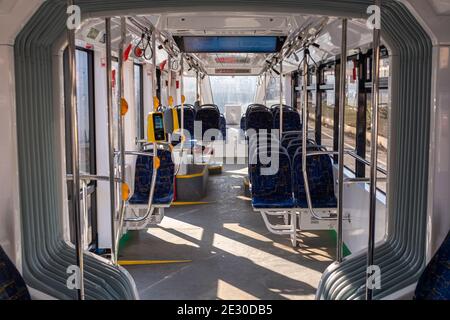 22 février 2020, Moscou, Russie. Cabine de tram vide Banque D'Images