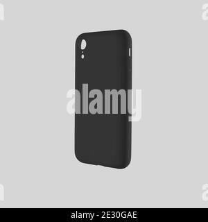Maquette de boîtier noir sur téléphone portable pour la présentation du design, isolée sur fond blanc. Modèle de couverture vierge sur le smartphone pour la publicité dans le Banque D'Images