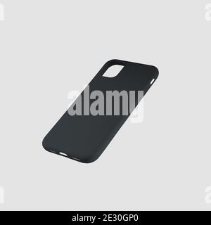 Modèle de couvercle en plastique noir pour téléphone mobile, isolé sur fond blanc, pour la publicité dans un magasin en ligne. Housse de protection pour smartphone Banque D'Images