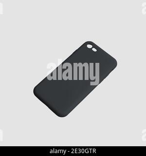 Maquette d'un contenant en plastique sur le téléphone, pour la publicité dans un magasin en ligne, vue de face. Couverture du modèle sur la cellule pour la présentation de la conception. Smar noir Banque D'Images