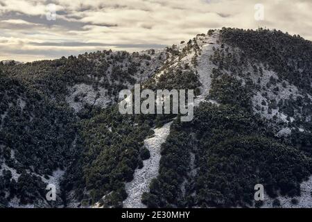 Chute de neige dans le parc national de la Sierra de las Nieves à Malaga. Andalousie, Espagne Banque D'Images