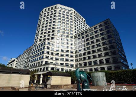 Credit Suisse, One Cabot Square, Canary Wharf, East London, Royaume-Uni Banque D'Images